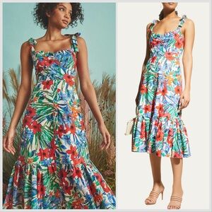 CARA CARA Red Green Belvedere Floral Dress Bahamian Garden Sz 4